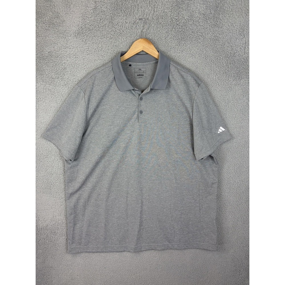 Adidas Polo Shirt Mens 2XL Gray Solid 100% Polyester Tagless Jersey Casual Men